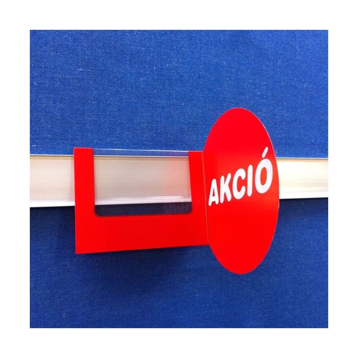 Image of Akciós feliratú jelölő tábla ársínhez, 90 x 70 mm, ablakméret: 70 x 40 mm, PIROS