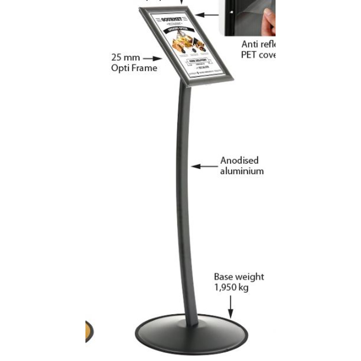 Image of Infoállvány, ívelt kialakítás, A3 méret, fekvő vagy álló pozíció, SZÜRKE