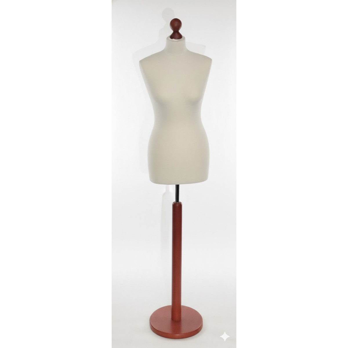 Image of Női szabóbaba, 36-38-as, EKRÜ huzattal, kerek MAHAGÓNI falábbal