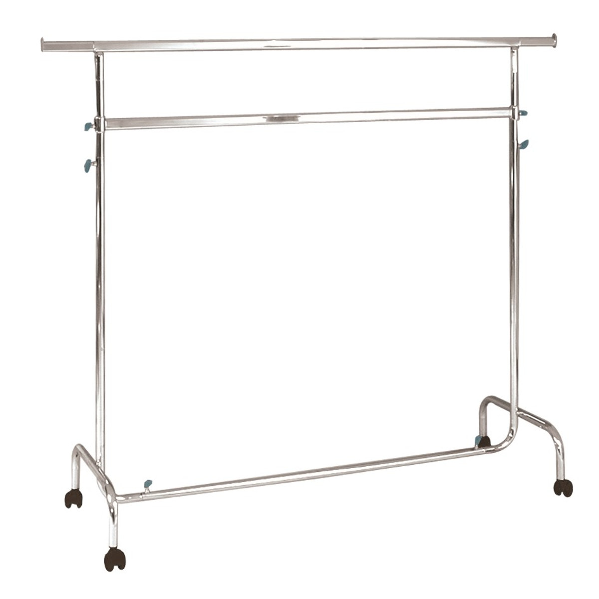 Image of Ruhatartó sztender, 2 szintes, szintenként állítható magasságú (hossz: 1400 mm), szorítócsavaros, 50 mm bútorgörgő