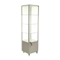 Kép 1/6 - Alumínium keretes gurulós és tárolós vitrin, 500x500x1950 mm, lábazattal vagy kerékkel, világítással