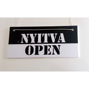 Nyitva - Zárva / Open - Closed tábla kétoldalas, 210 x 98 mm fekete-fehér