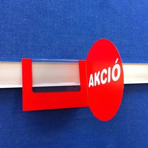 Akciós feliratú jelölő tábla ársínhez, 90 x 70 mm, ablakméret: 70 x 40 mm, PIROS