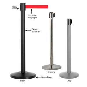 Kordonoszlop, Kihúzható, 2,9m szalaggal, FEKETE