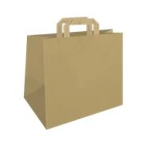 Szalagfüles papírtáska, Gastro (26 x 17 x 25 cm) - NATÚR, 100 db / csomag