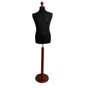 Férfi szabóbaba 50-es, FEKETE huzattal, kerek MAHAGÓNI falábbal