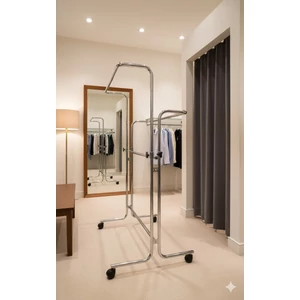 Ruhatartó sztender, kétoldali, állítható magasságú, bútorgörgővel