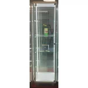Alumínium keretes vitrin, 500x500x1900 mm - világítás nélkül, Fehér kerekített bútorlap alj és tető