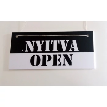 Nyitva - Zárva / Open - Closed tábla kétoldalas, 210 x 98 mm fekete-fehér