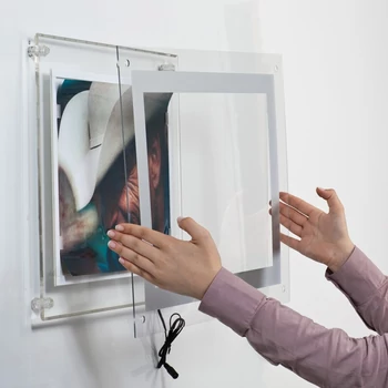 Világító LED akril keret falra, négyszögletes, FEKETE, A4 méret