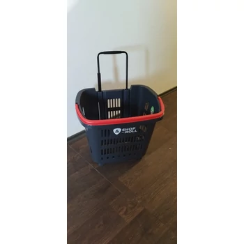 Gurulós bevsárlókosár, 34L, Antracit színben és piros füllel, 465 x 353 x 404 mm