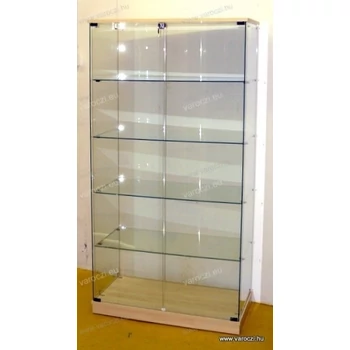 Nyílóajtós, keret nélküli, álló vitrin EDZETT ÜVEGBŐL, 932 mm JUHAR