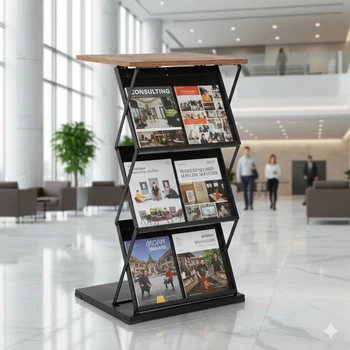 Összecsukható 3 polcos prospektustartó állvány, magasság 1000 mm FEKETE