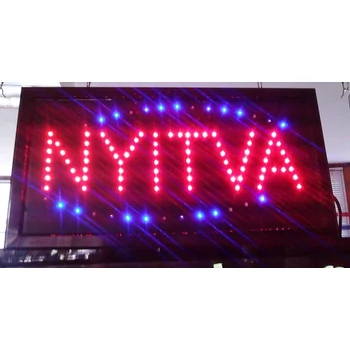 NYITVA LED tábla, piros, kék, 500 x 300 mm, hálózati csatlakozással, CSAK RENDELÉSRE, beszerzési idő: 1-2 hét