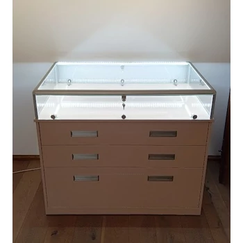 Múzeumi pultvitrin, fiókos, méret: 1200 mm (szélesség) x 800 mm (mélység) x 1000 mm (magasság)
