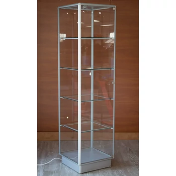 Alumínium keretes üveg vitrin, 500x500x1900 mm, lábazattal vagy kerékkel