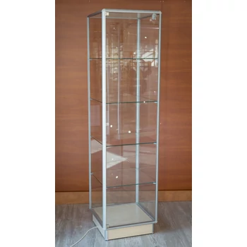 Alumínium keretes üveg vitrin, 500x500x1900 mm, JUHAR, világítás nélkül