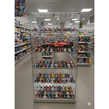 Nyílóajtós, keret nélküli, álló vitrin EDZETT ÜVEGBŐL, ÜVEGTETŐVEL - EZÜST színű lábazattal, 1790 x 932 x 446 mm