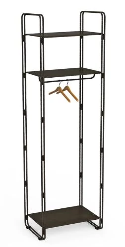 Vállfatartós, polcos állvány, betonvas design, 2100 x 660 x 420 mm