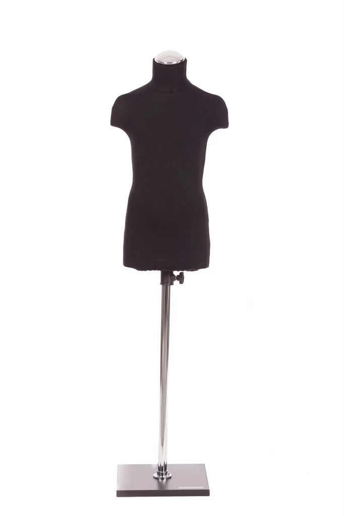 Gyermek szabóbaba, 104-124 cm, FEKETE huzattal, krómcső lábbal, FEKETE talppal