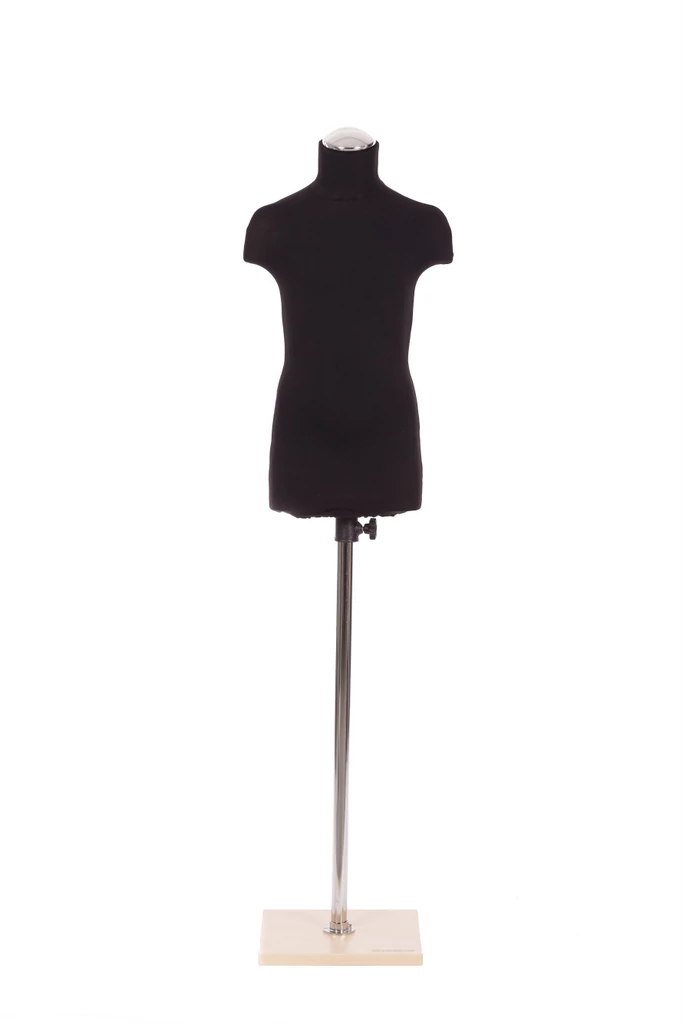 Gyermek szabóbaba, 104-124 cm, FEKETE huzattal, krómcső lábbal, JUHAR talppal