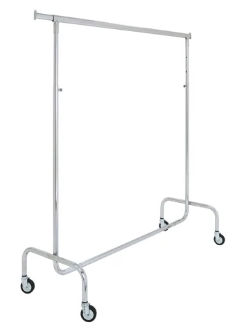 Ruhatartó sztender, állítható magasságú, KLIPPES, 80 mm GUMIKERÉKKEL (hossz: 1400mm)