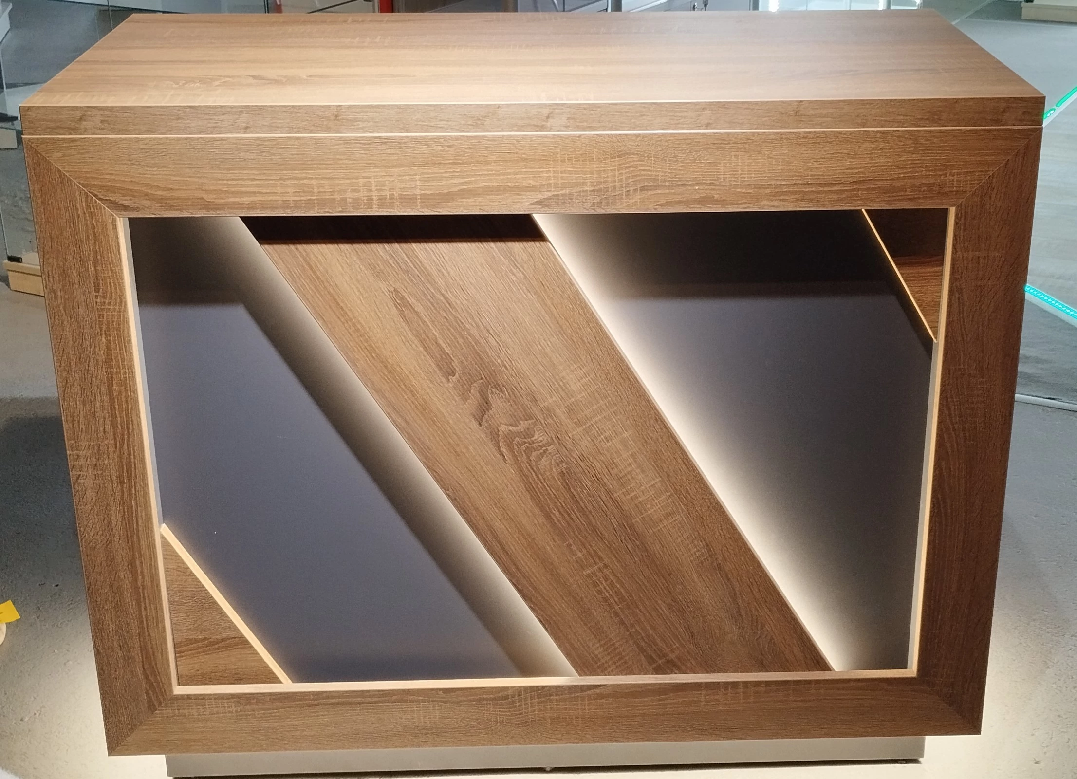 Eladói pult, vintage tölgy és antracit színben, 1000 x 600 x 600 mm, VILÁGÍTÁS NÉLKÜL