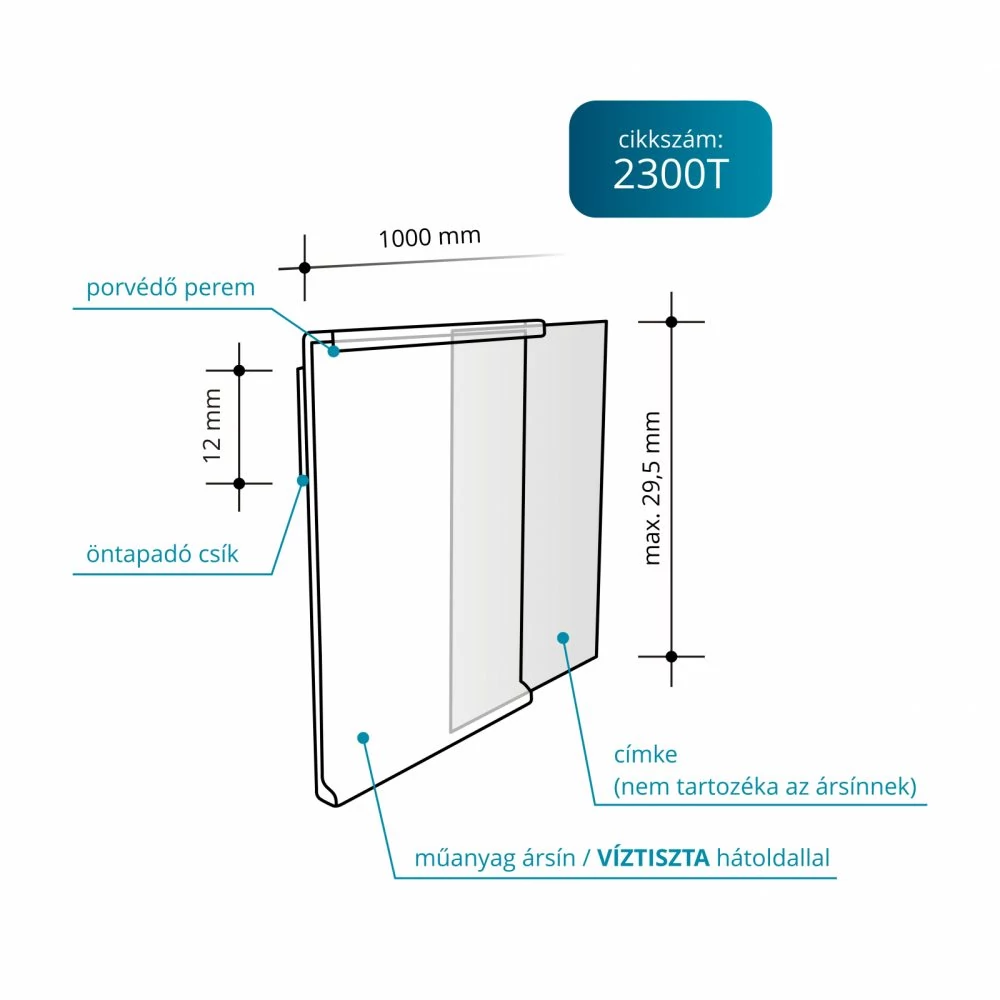 Árazósín, 33 mm, hátlap VÍZTISZTA, 12 mm öntapadó, 1000 mm hosszú, CSAK RENDELÉSRE, beszerzési idő: 1-2 hét