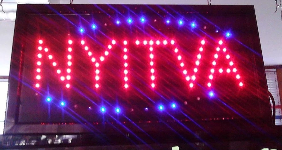 NYITVA LED tábla, piros, kék, 500 x 300 mm, hálózati csatlakozással, CSAK RENDELÉSRE, beszerzési idő: 1-2 hét