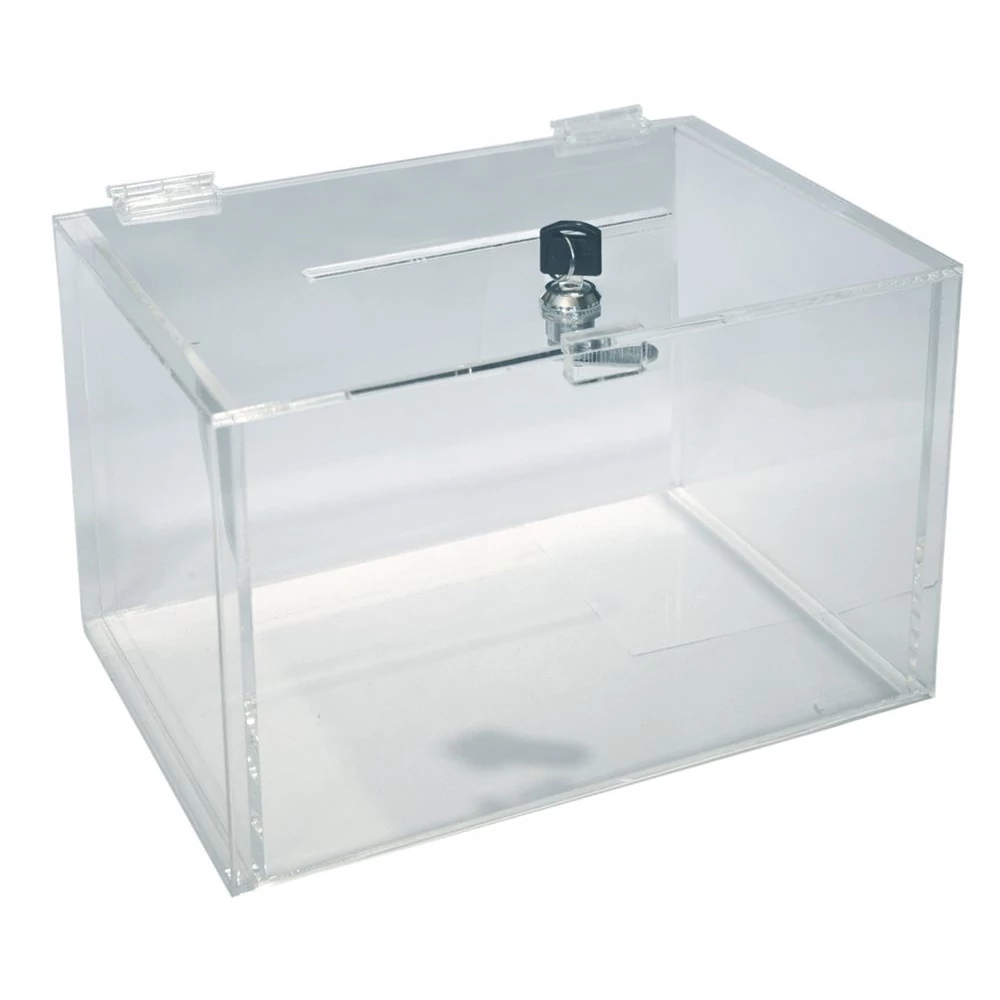 Plexi gyűjtő doboz, zárral, 2 db kulccsal, külső méret: 300 x 205 x 200 mm, CSAK RENDELÉSRE, beszerzési idő: 1-2 hét