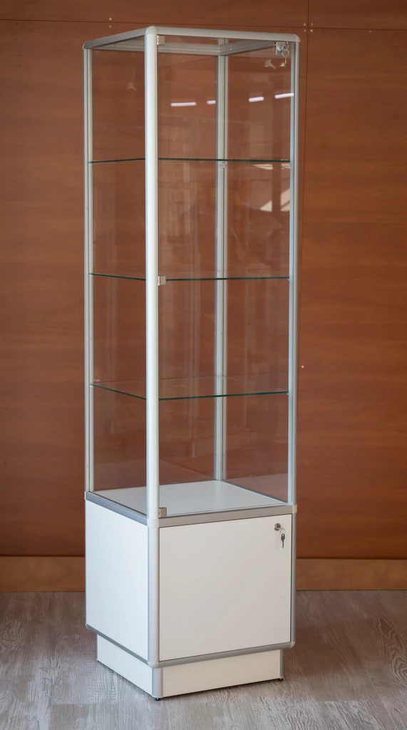 Alumínium keretes tárolós vitrin, 500x500x1900 mm, világítás nélkül